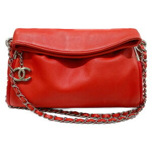 Chanel Chain Shoulder Bag Side Coco Mark Salmon Pink Calfskin Silver